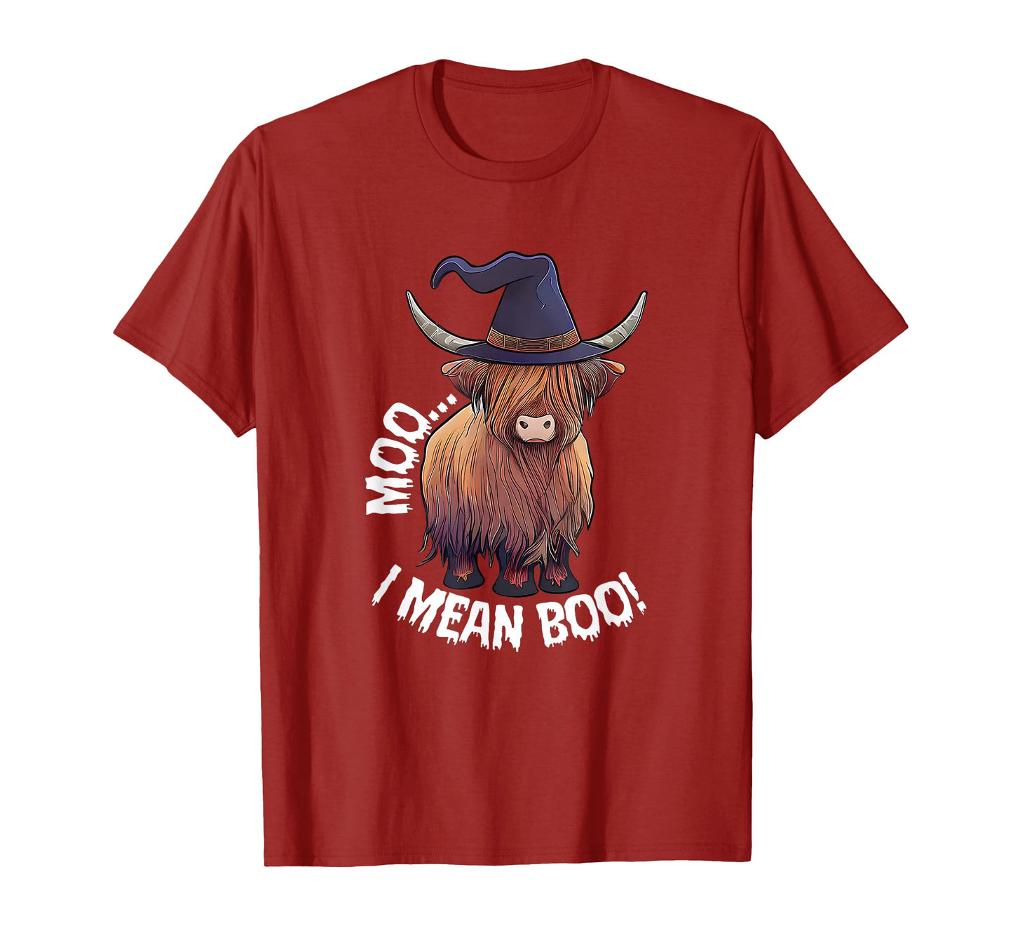 Moo I Mean Boo Halloween Highland Cow Witch Cow Lover Farm T-Shirt
