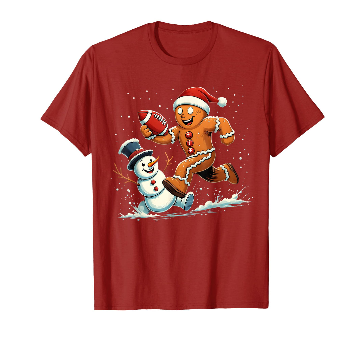 Snowman Gingerbread Football Christmas Funny Men Boys Kids T-Shirt