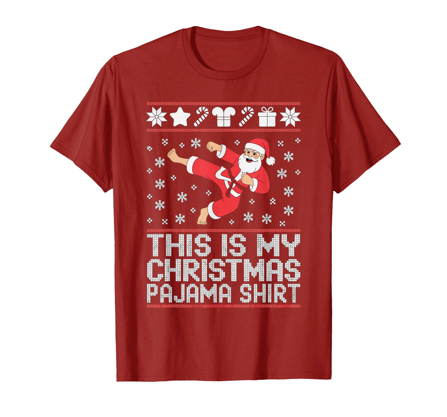 Santa Claus Karate Ugly Christmas Sweater Martial Arts T-Shirt
