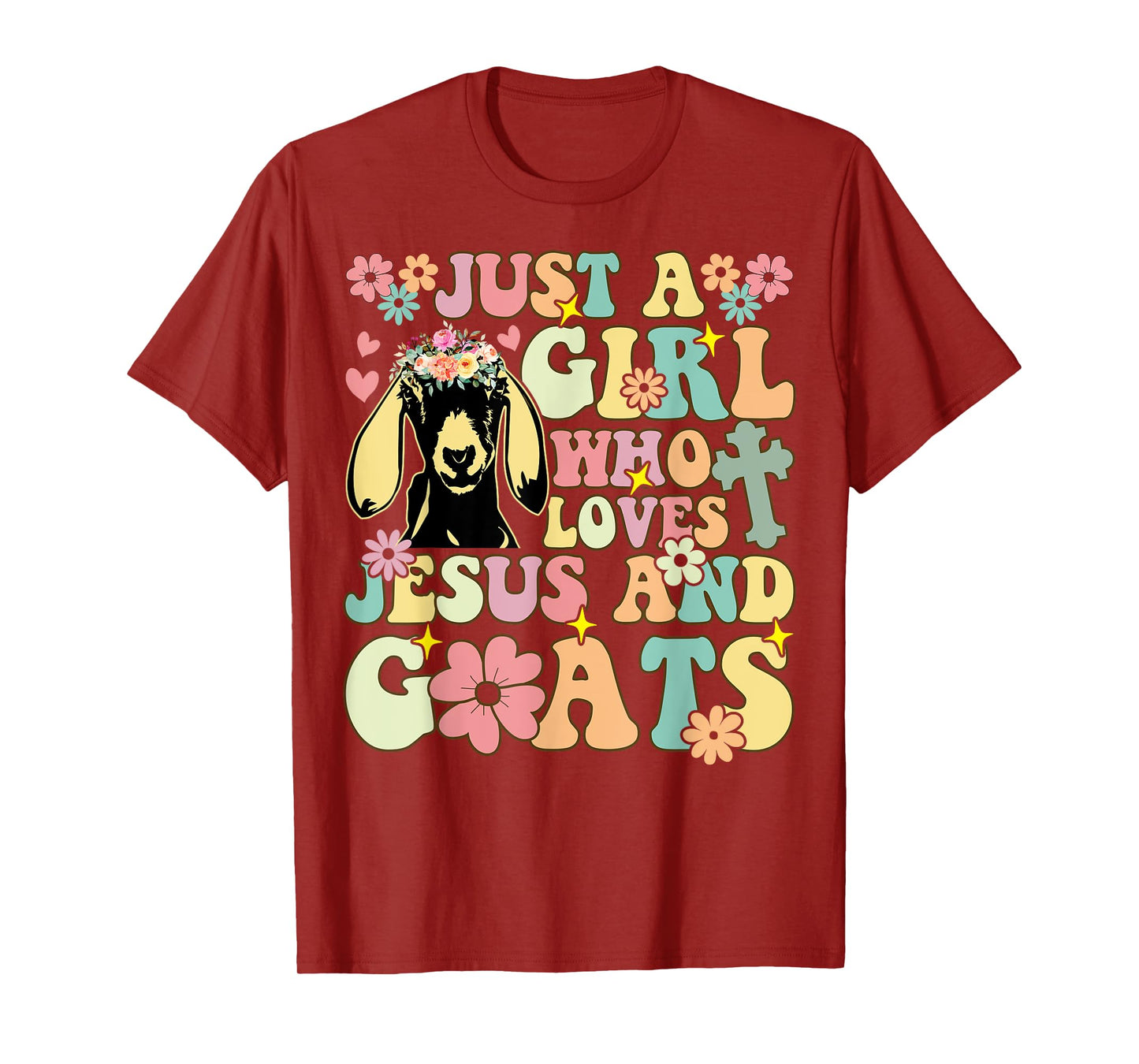 Groovy Farmer Farming Just A Girl Who Loves Jesus And Goats T-Shirt