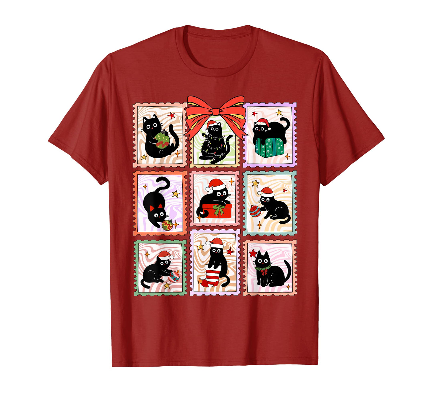 Merry Christmas Black Cat Meowy Funny Santa Hat Women Kids T-Shirt