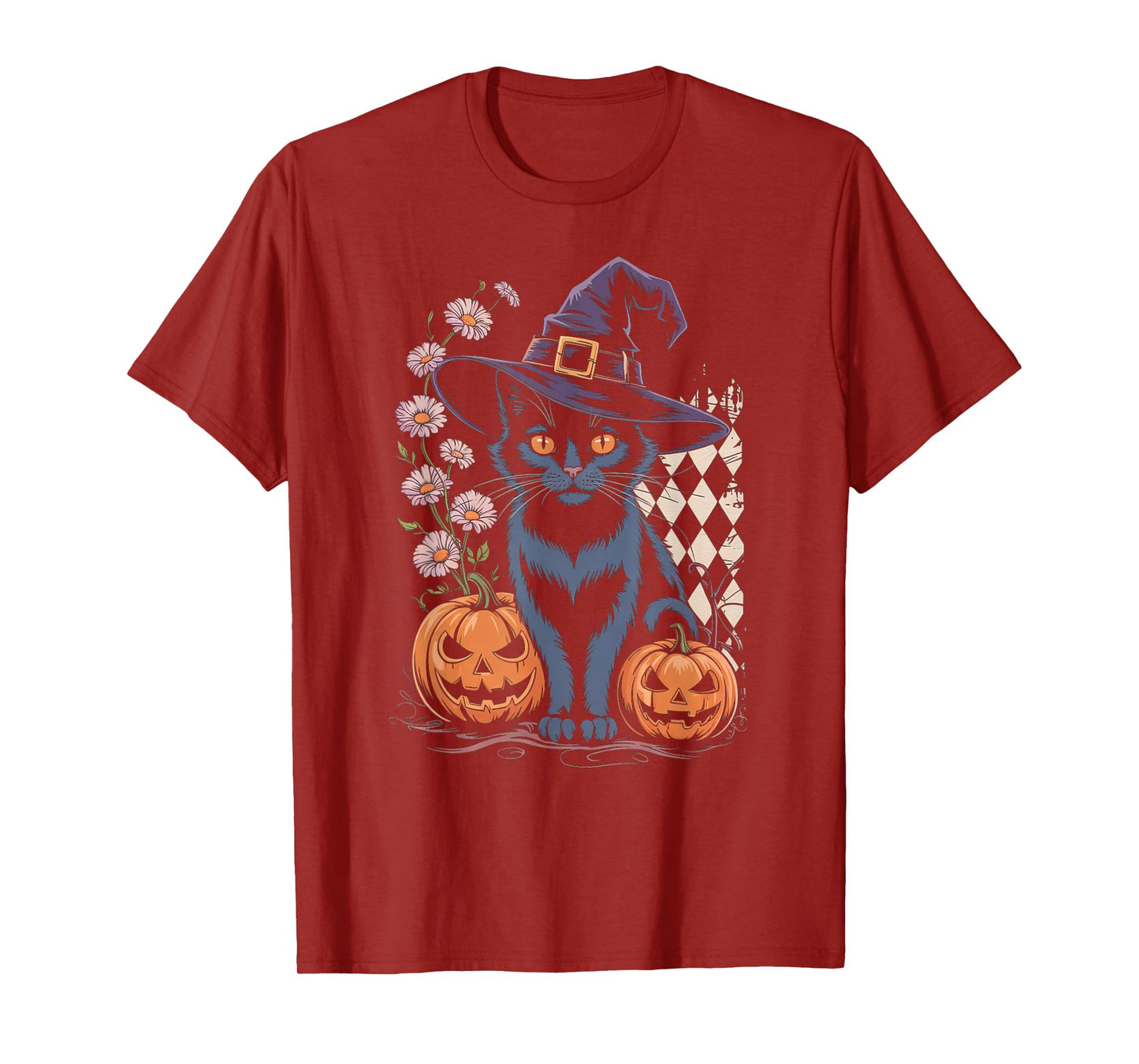 Cute Witch Cat Halloween Pumpkin Floral Aesthetic Tee T-Shirt