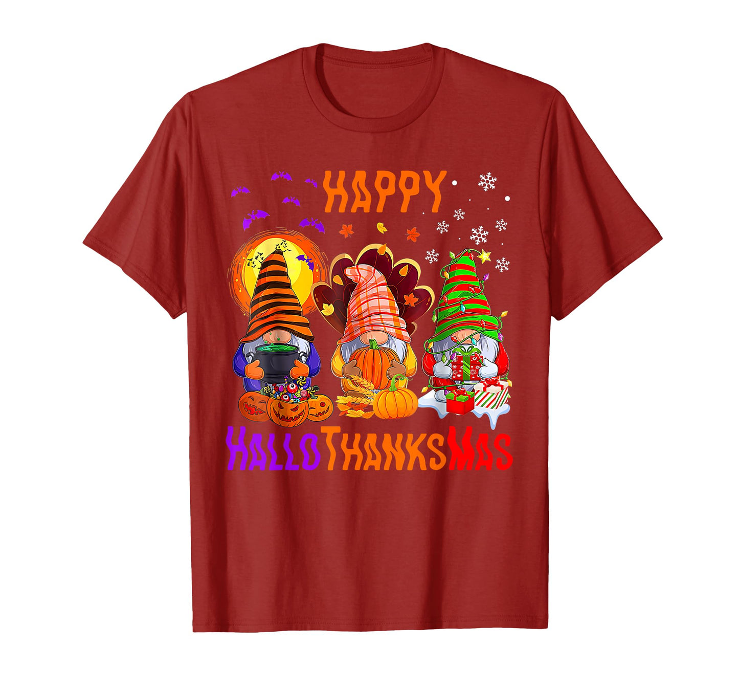 Three Gnomes Halloween Merry Christmas Happy Hallothanksmas T-Shirt