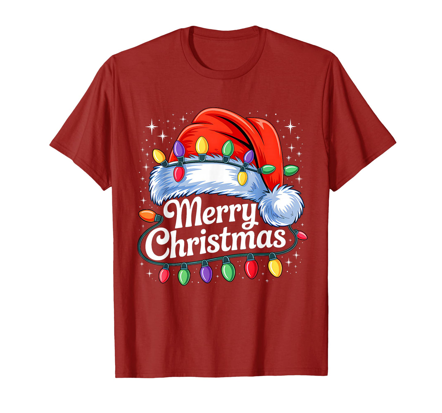 Merry Christmas Lights Red Santa Hat Xmas Family Men Women T-Shirt