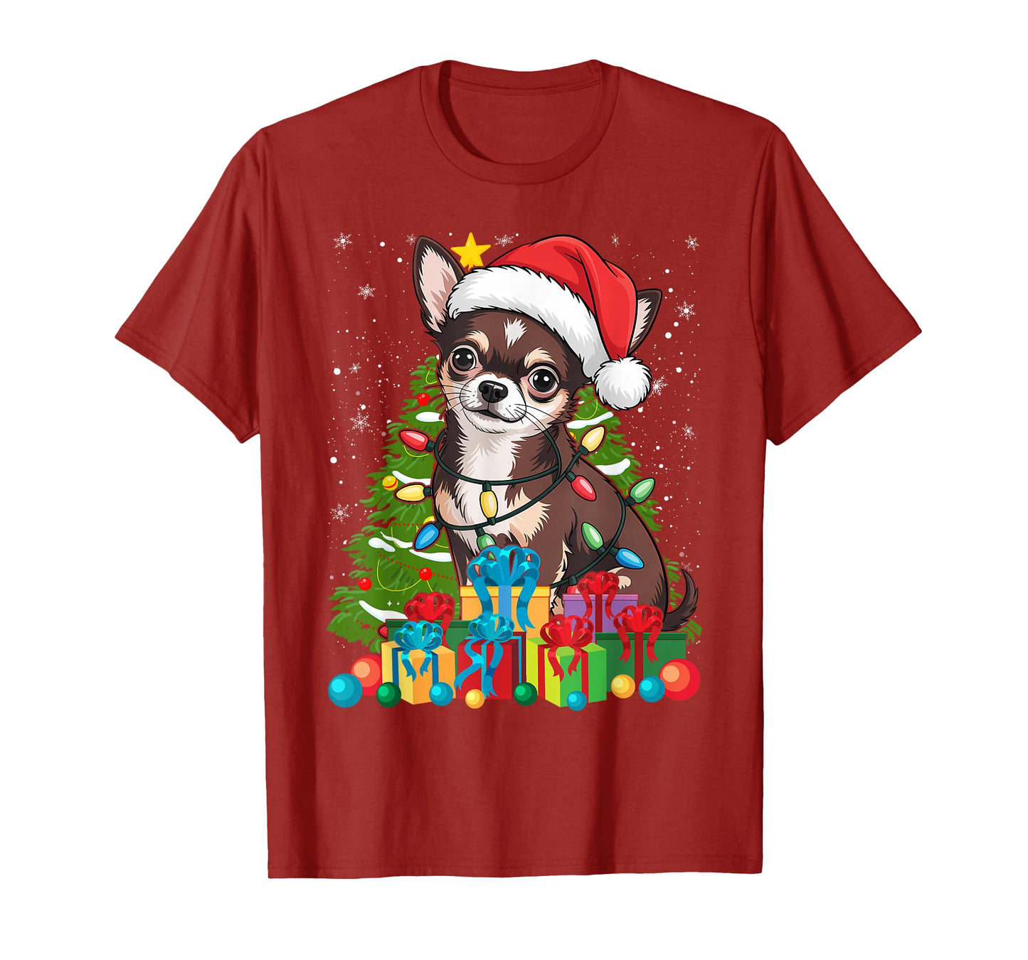 Chihuahua Christmas Tree Lights Santa Dog Lover Xmas Women T-Shirt