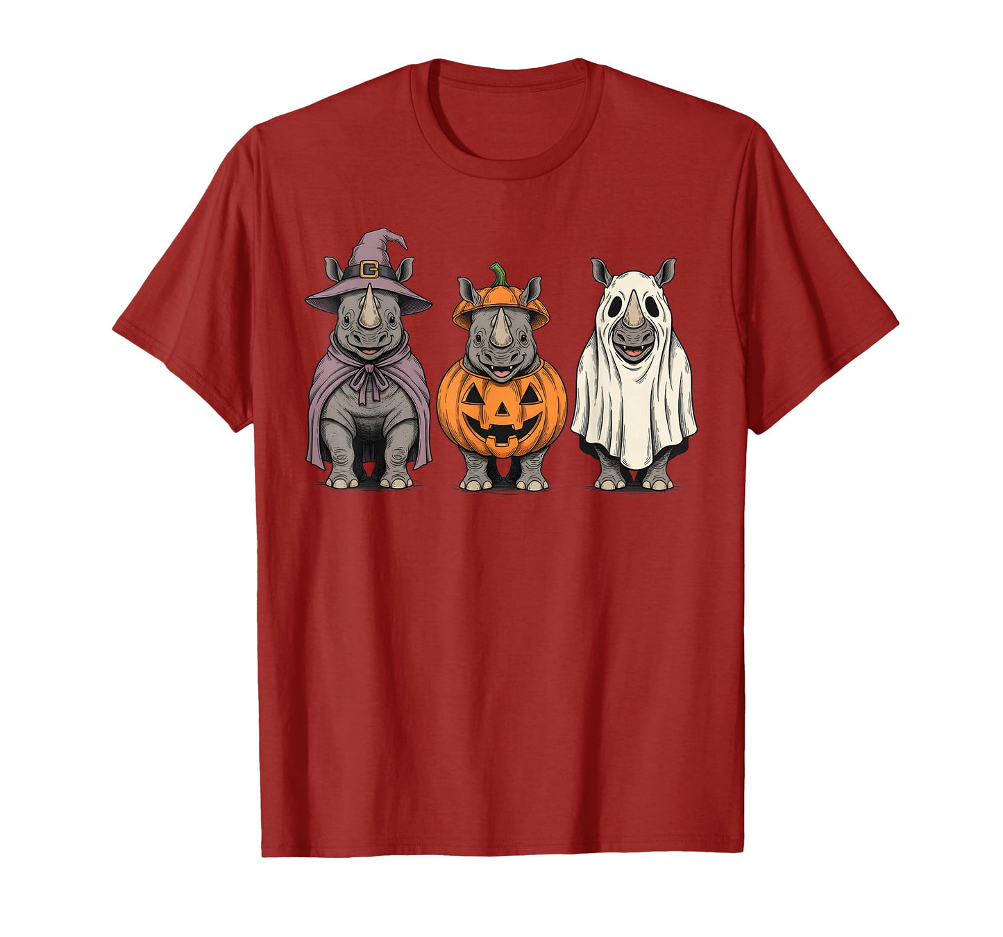 Spooky Ghost Rhino Pumpkin Halloween Safari Animal T-Shirt