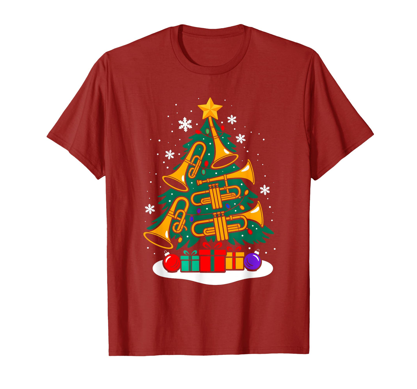Christmas Tumpet Player Xmas Tree Funny Music Lover Santa T-Shirt