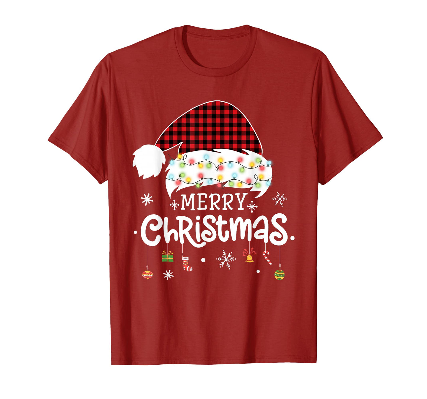 Merry Christmas Lights Red Santa Hat Xmas Family Men Women T-Shirt