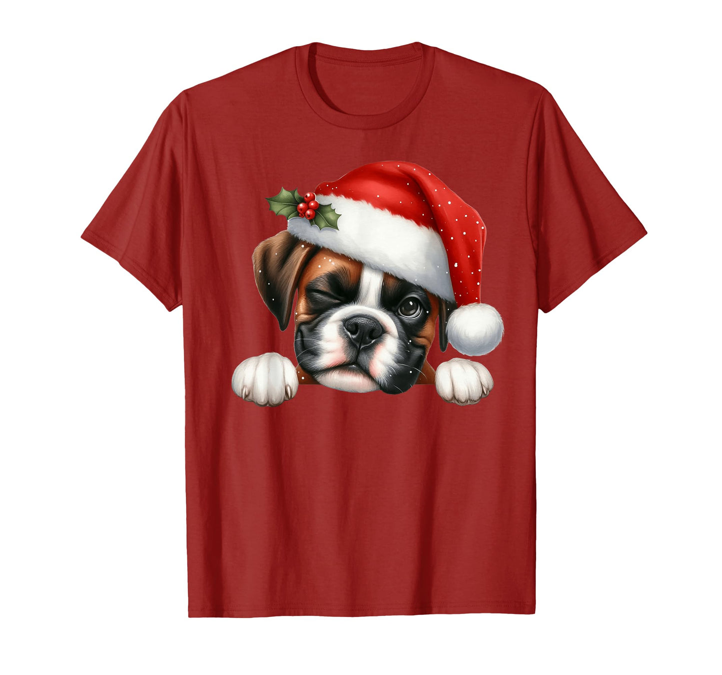 Boxer Dog Christmas Santa Hat Dog Mom Dad T-Shirt