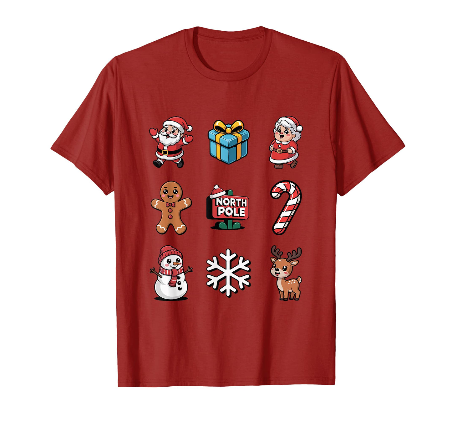 Cute Xmas Characters Santa Candy Cane Snowman T-Shirt