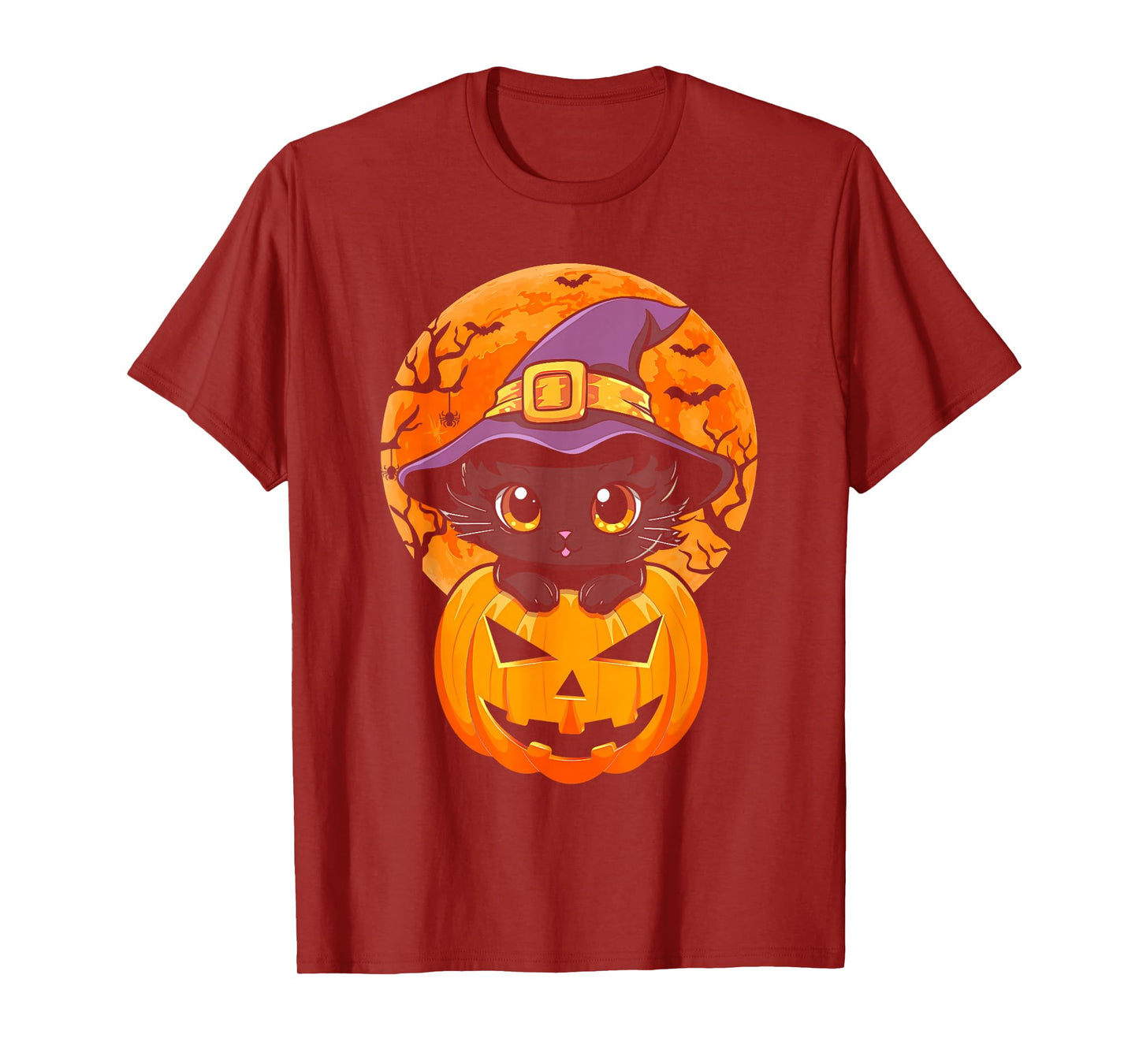 Retro Black Cat Halloween Pumpkin Costume for Men Women Kids T-Shirt