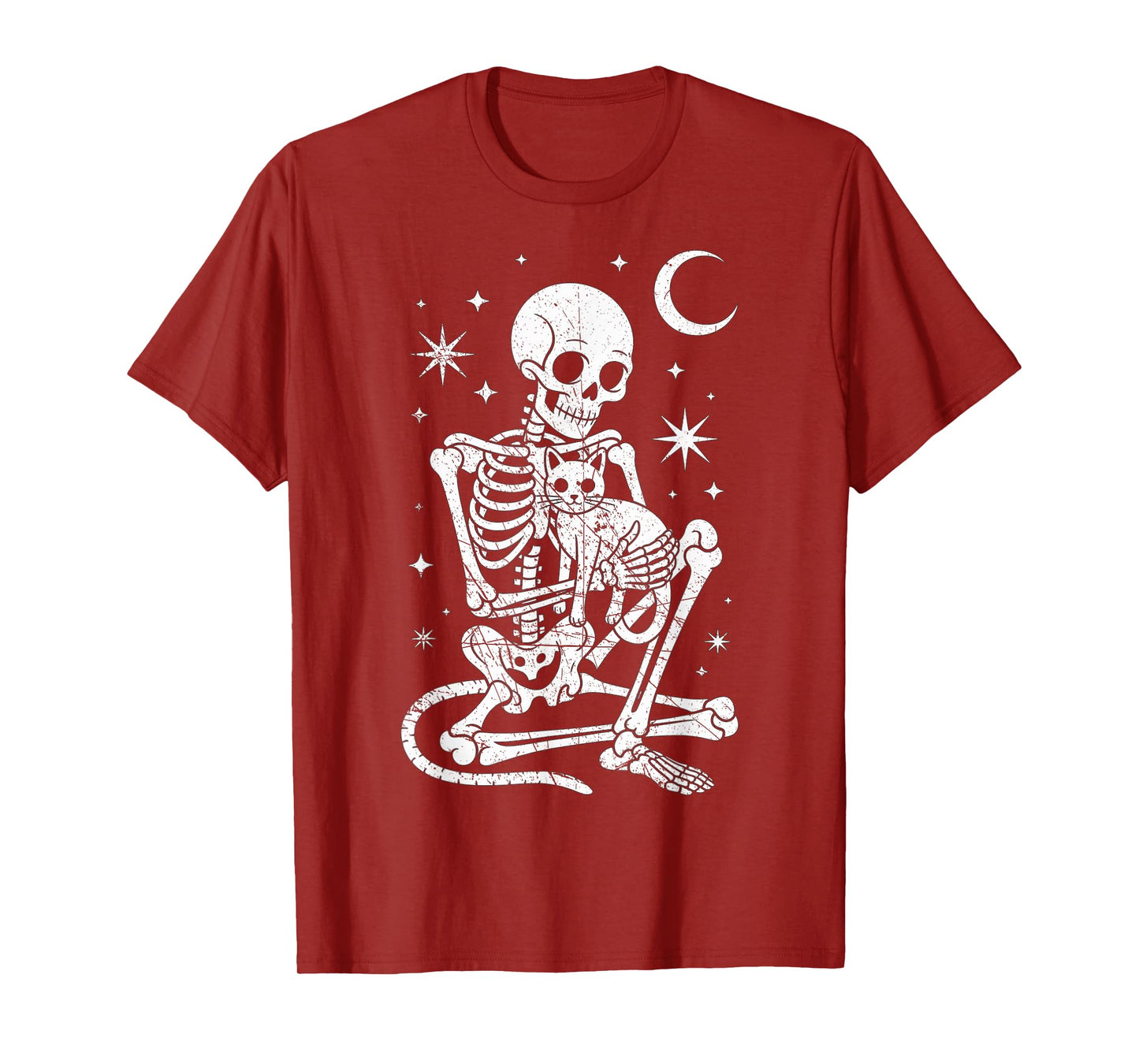 Skeleton Holding A Cat Funny Lazy Halloween Costume Skull T-Shirt