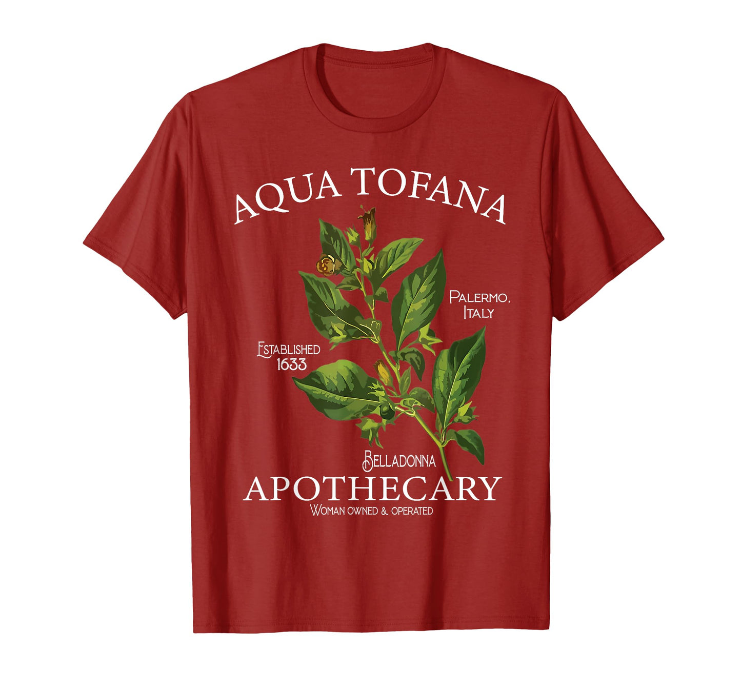 Funny Belladonna Feminist Aqua Tofana Apothecary Black Vintage Classic Floral Botany True Crime T-Shirt, Unisex-Adults, Short Sleeve, T-Shirt, Small