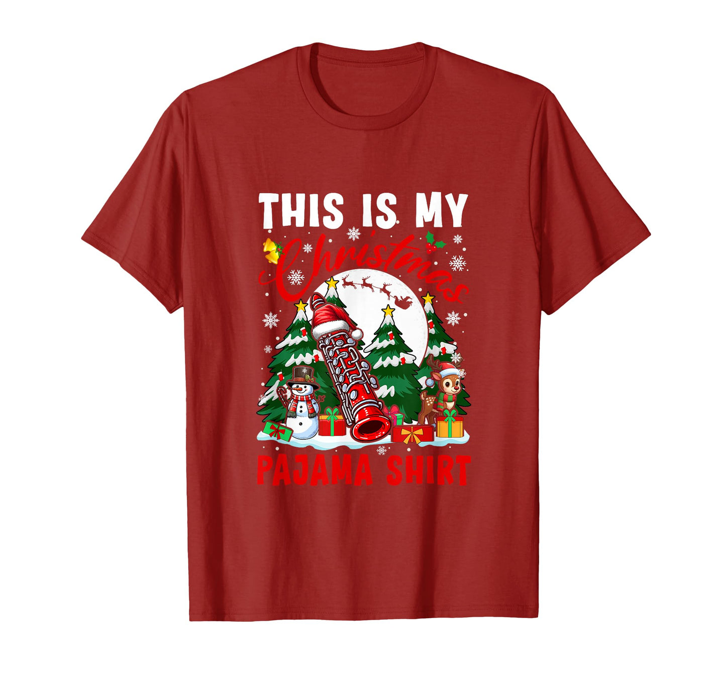 My Christmas Pajama Shirt Santa Oboe Snowman Instrument T-Shirt