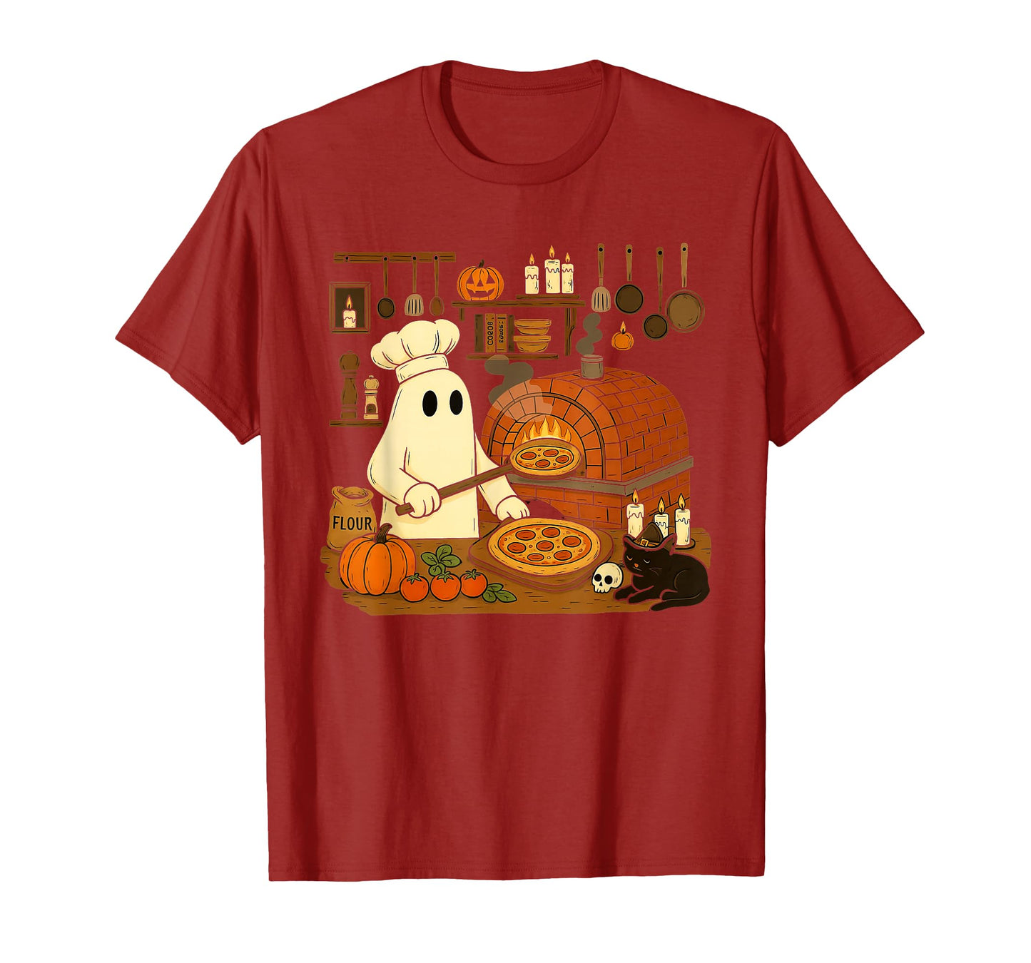 Halloween Vibes Spooky Season Boo Ghost Baking Pizza Lover T-Shirt