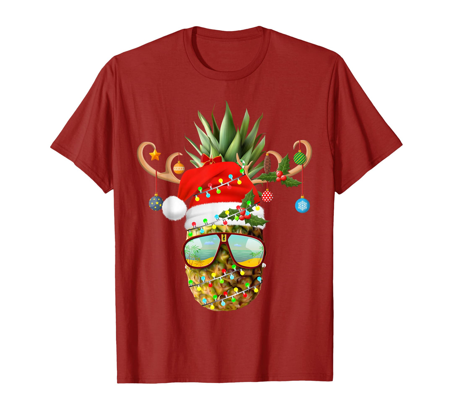 Pineapple Christmas Tree Lights Sunglasses Holiday Xmas T-Shirt