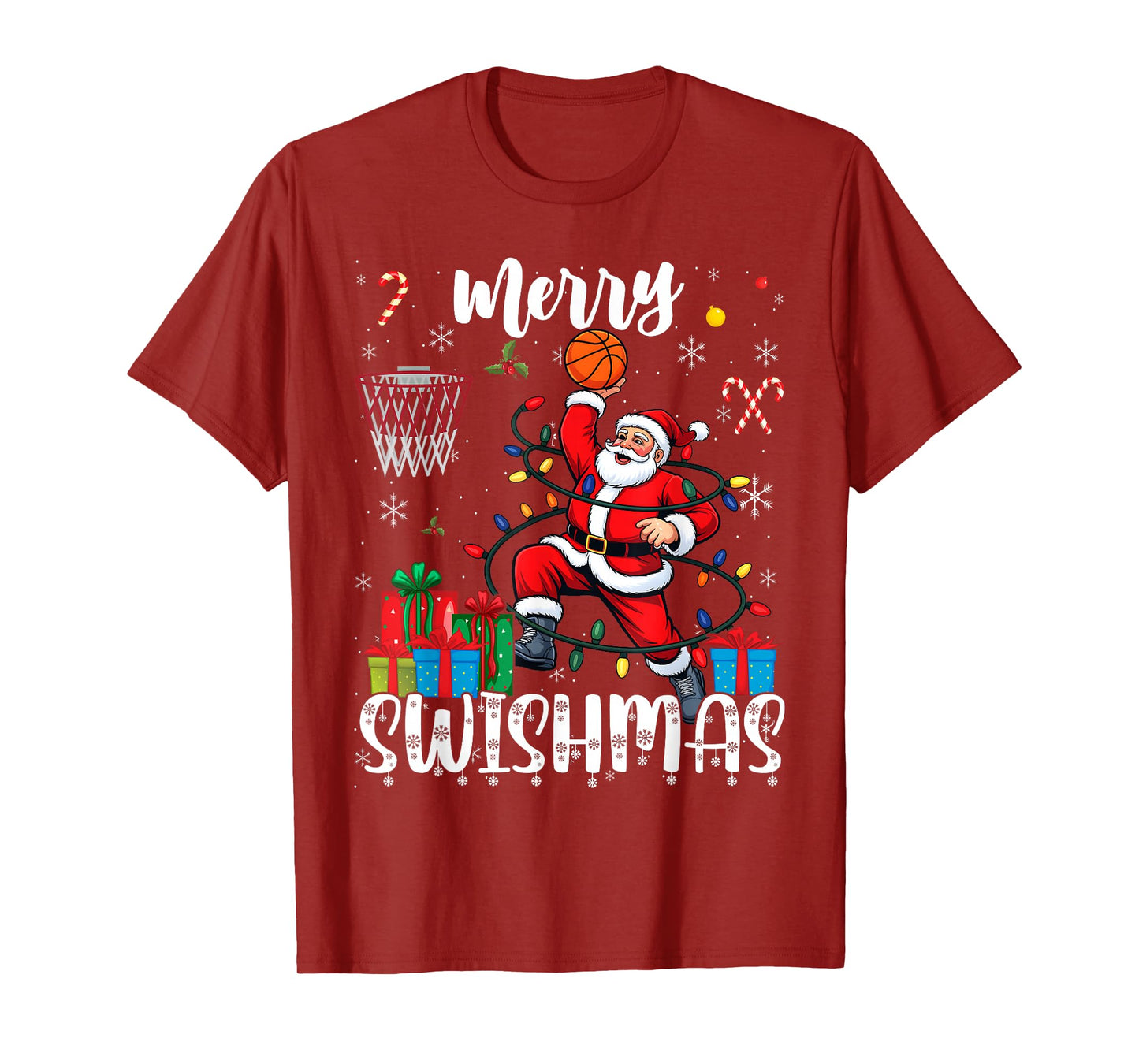 Merry Swishmas Santa Basketball Christmas Pajamas Matching T-Shirt