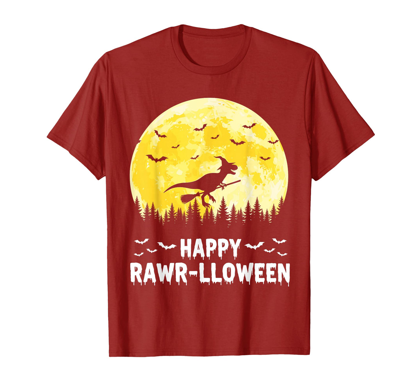 Happy Rawr-lloween Funny Halloween T Rex Flying Witch T-Shirt