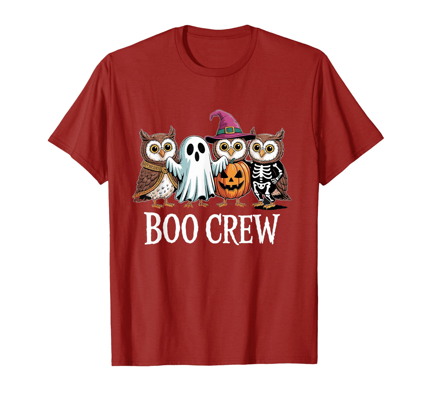 Boo Crew Halloween Owls Ghost Pumpkin Witch Skeleton T-Shirt