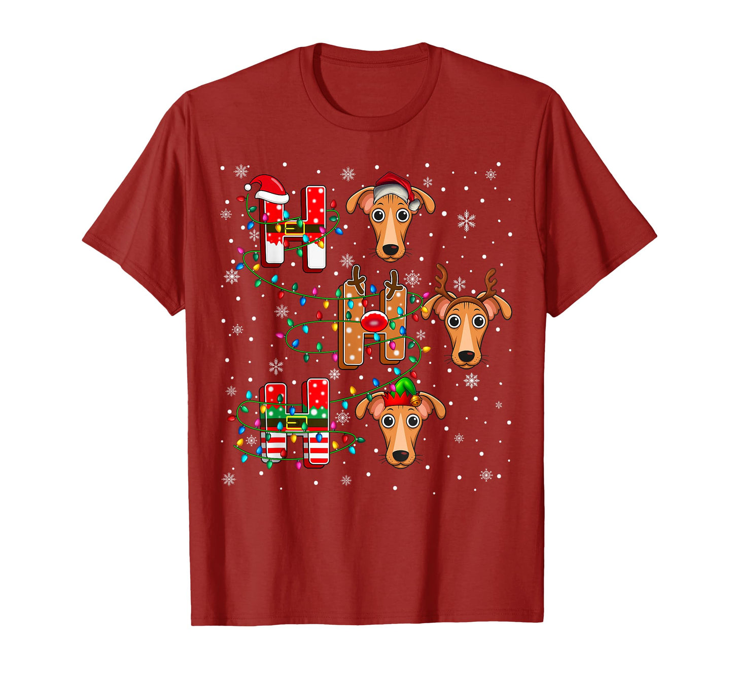 Ho Ho Ho Santa Reindeer Hat Elf Matching Greyhound Dog Xmas T-Shirt
