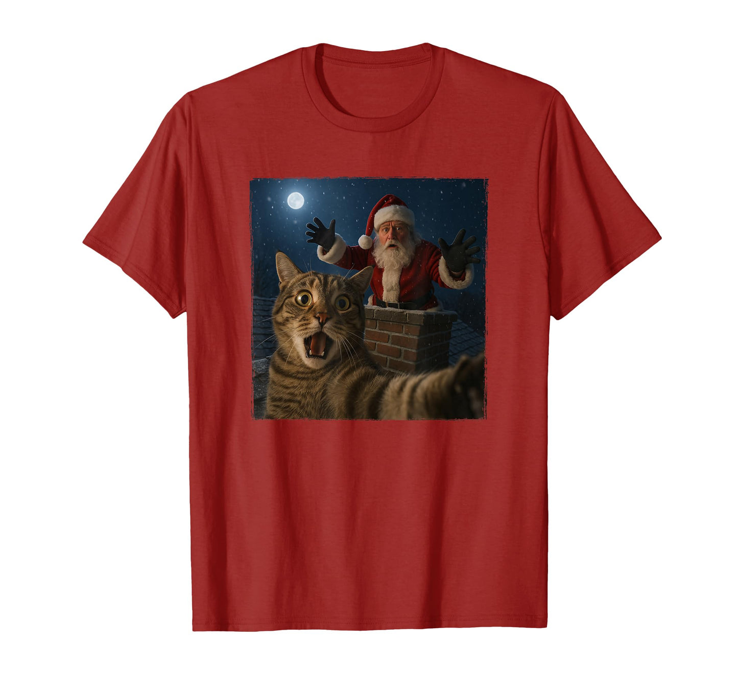 Funny Cat Selfie with Santa in Chimney Christmas T-Shirt