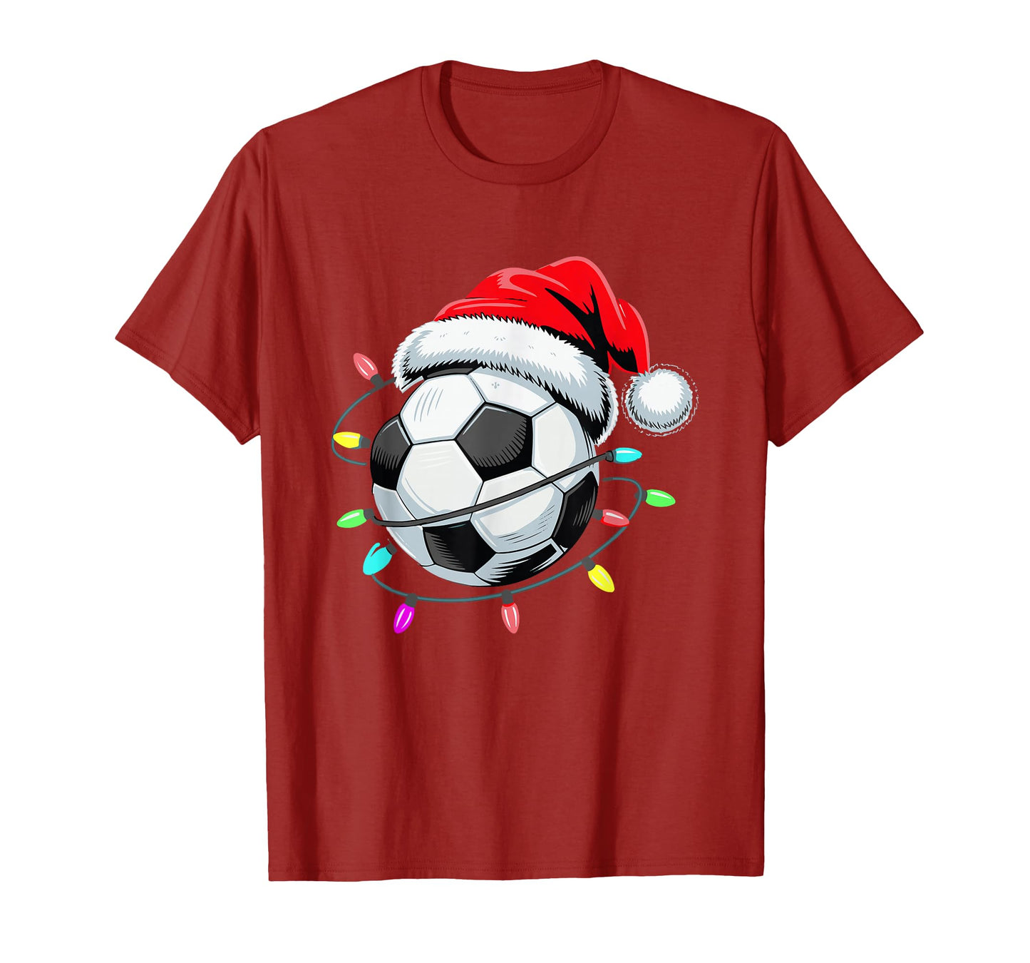 Santa Soccer Ball Christmas Lights Kids Boys Women Men Youth T-Shirt