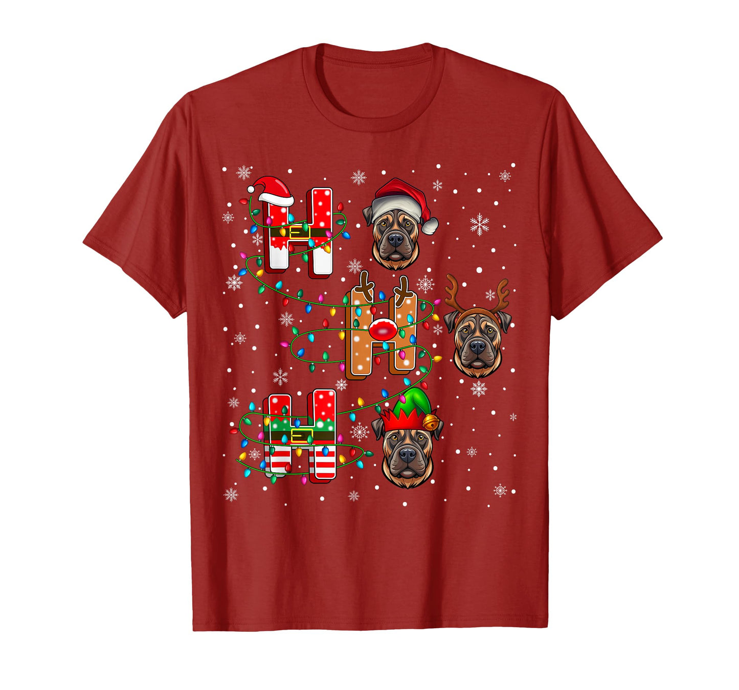 Ho Ho Santa Reindeer Hat Elf Matching Bullmastiff Dog Xmas T-Shirt