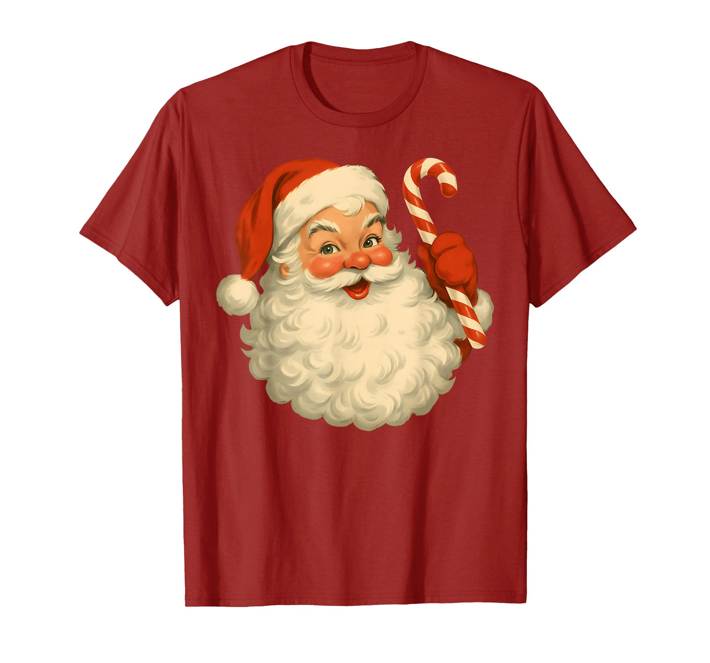 Pink Santa Claus Christmas Candy Cane Vintage Girl Women T-Shirt