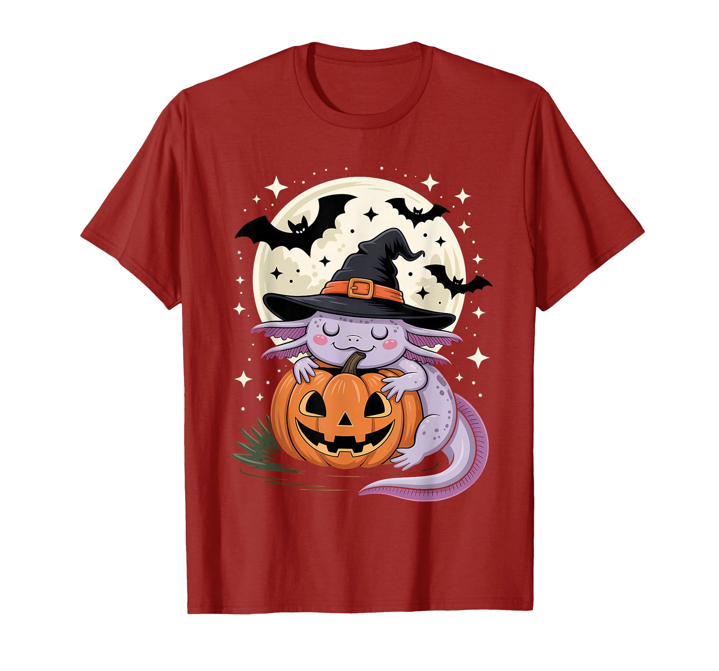 Halloween Axolotl Witch Hat Pumpkin Spooky T-Shirt