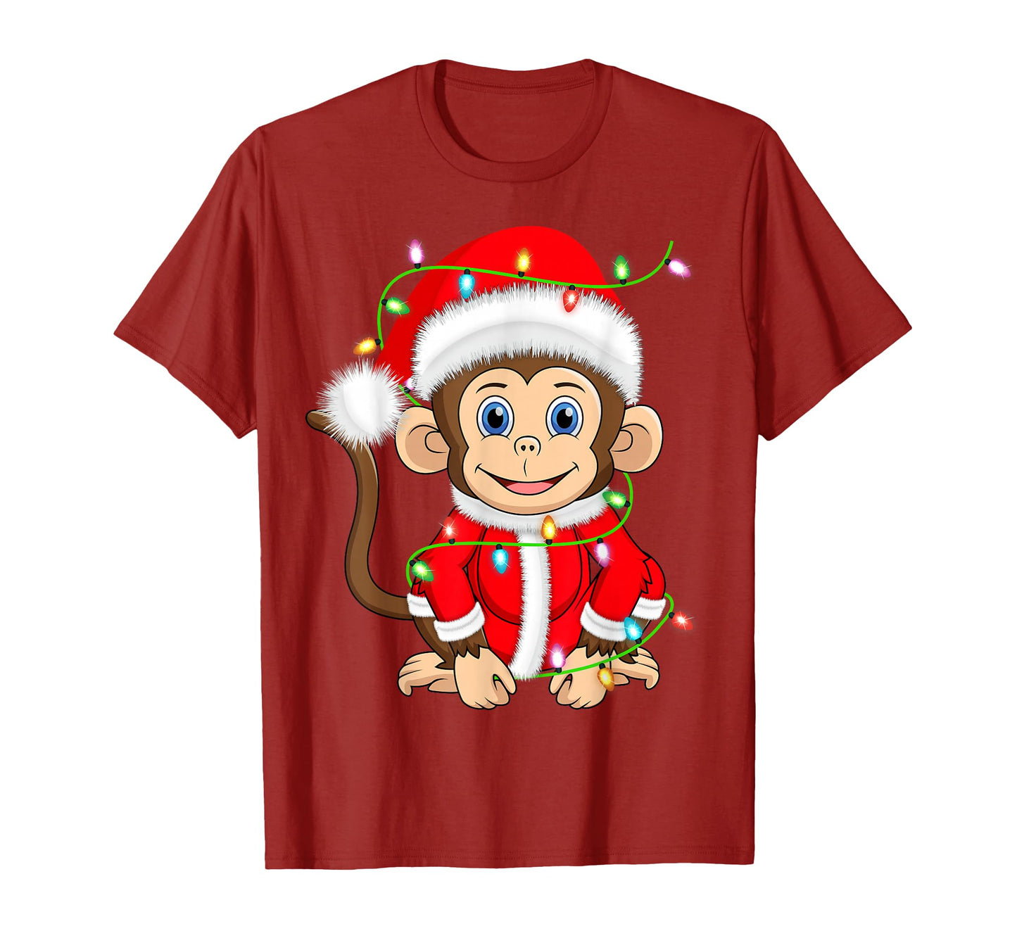 Funny Monkey Christmas Lights Santa Costume Cute Animal Xmas T-Shirt