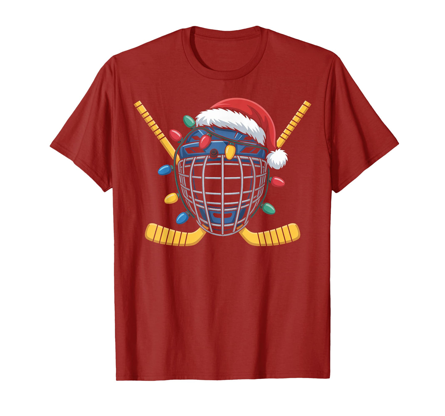 Ice Hockey Goalie Mask Santa Christmas Lights Winter Sports T-Shirt