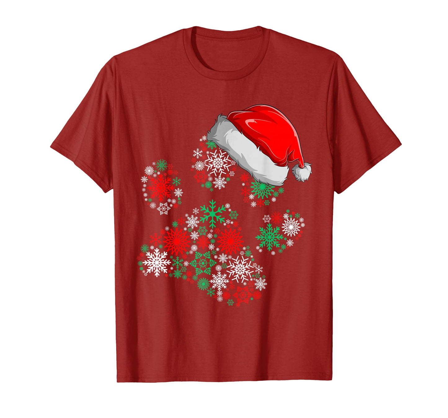 Snowflakes Dog Paw Santa Hat Christmas Dog Lovers Gift T-Shirt
