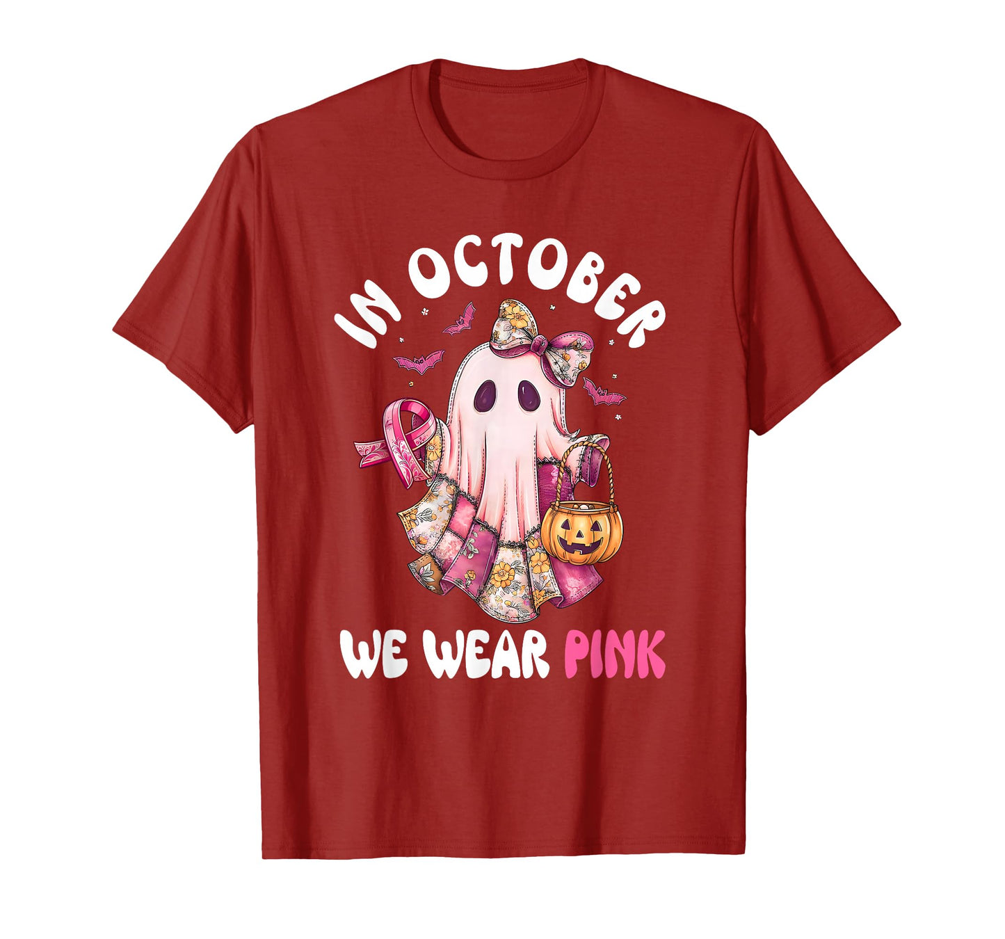 Breast Cancer Womens Halloween Girls in October We Wear Pink T-Shirt