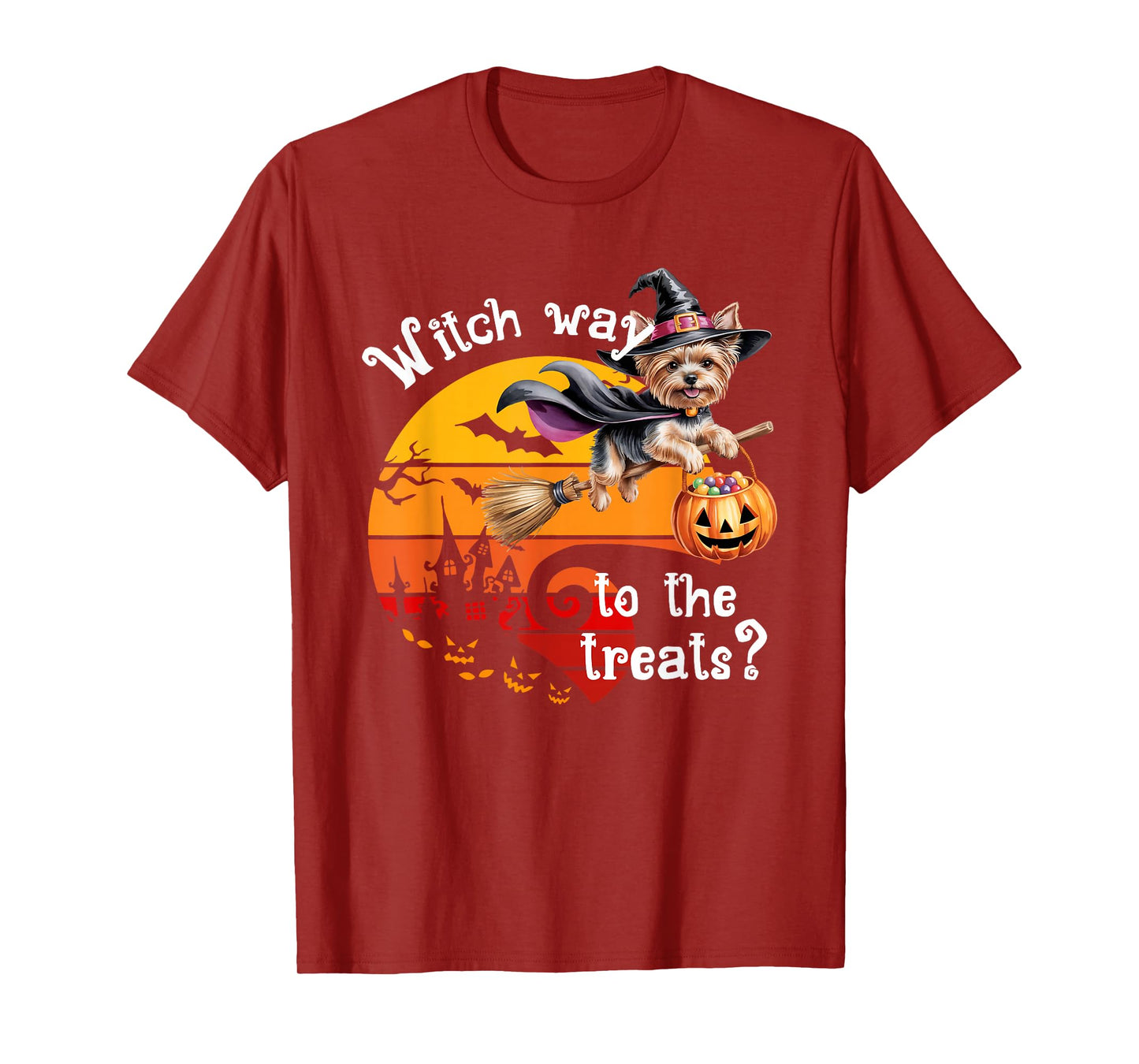 Witch Way to The Treats Cute Halloween Yorkie Dog T-Shirt