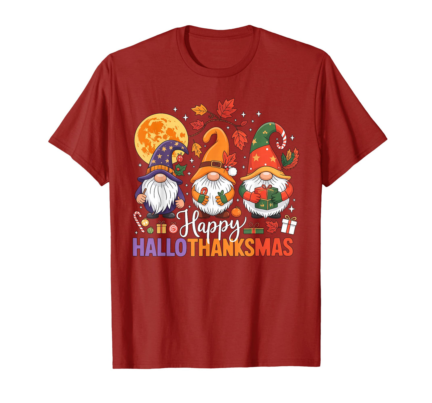 Halloween Thanksgiving Christmas Happy HalloThanksMas Gnomes T-Shirt