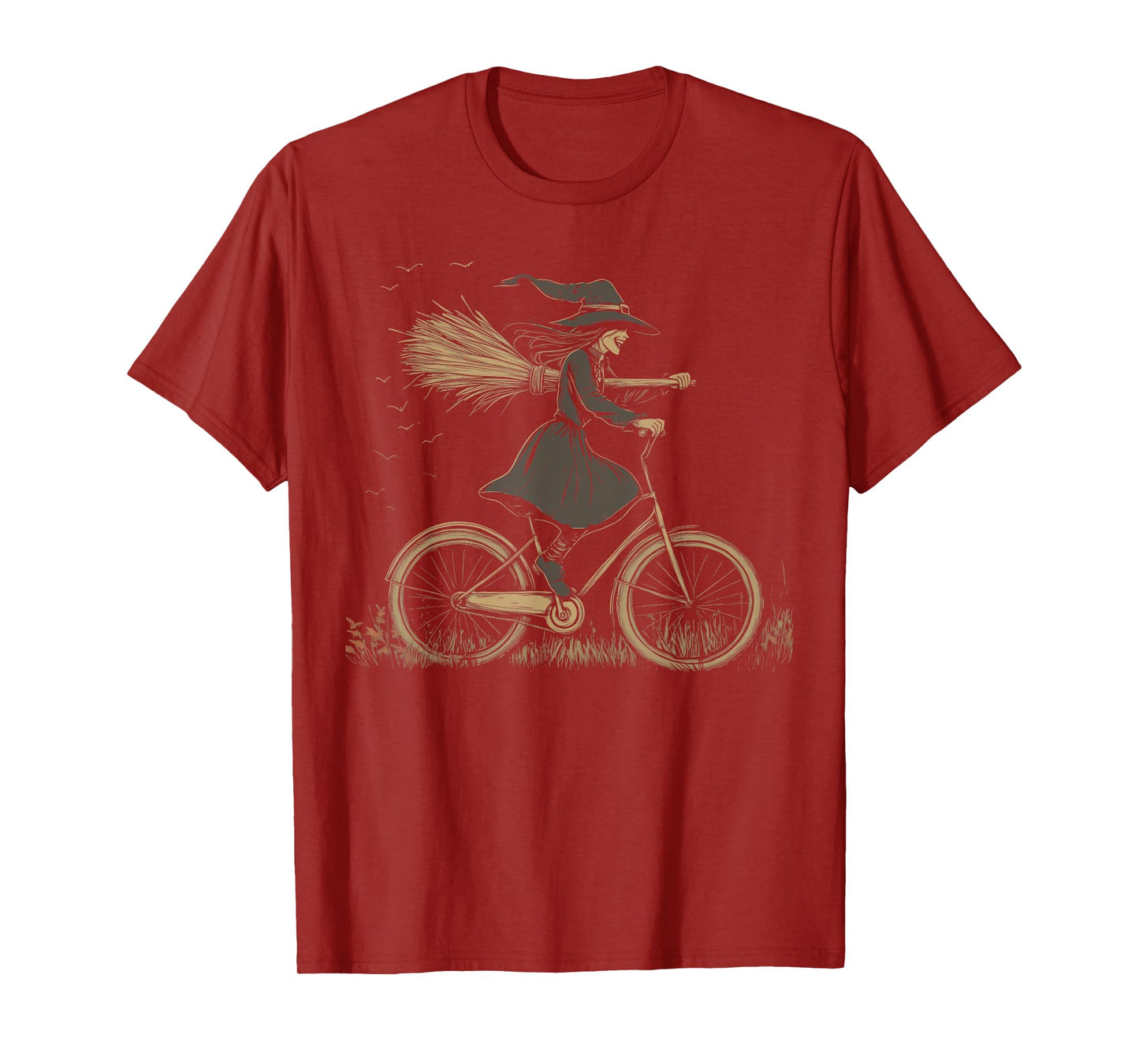 Vintage Spooky Witch Riding Bicycle Cycing Biking Halloween T-Shirt
