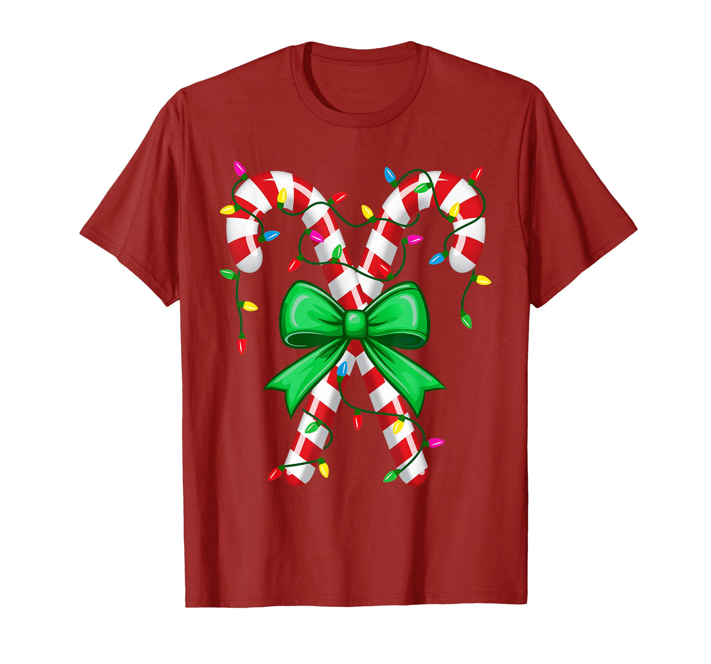 Candy Cane Bow Light Xmas Matching Pajamas Cute Christmas T-Shirt