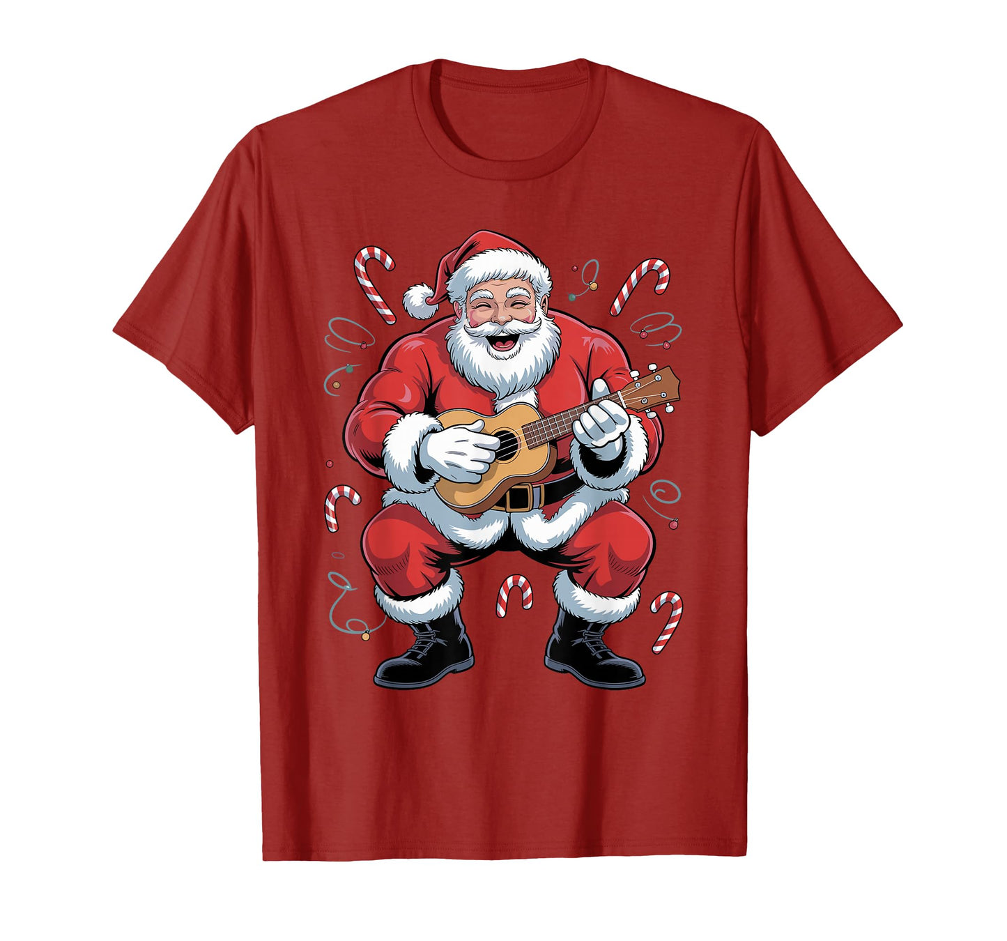Santa Playing Ukulele Funny Holiday Chrismas Xmas Pajama T-Shirt