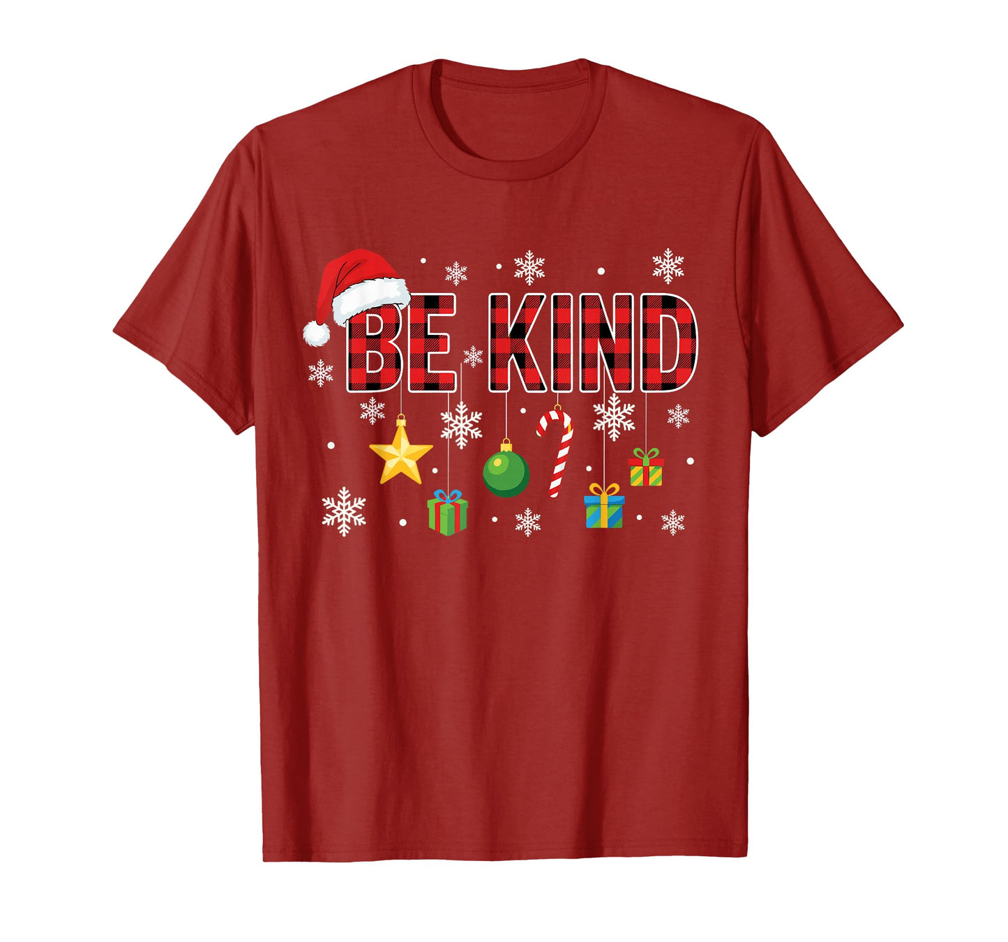 Christmas Be Kind Red Plaid Quote Xmas Family and Friends T-Shirt
