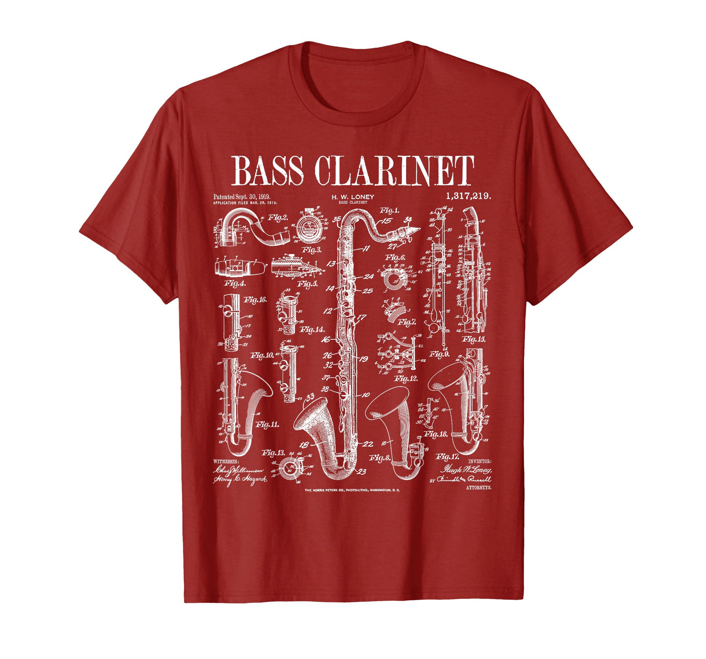 Bass Clarinet Player Clarinetist Vintage Patent Musician T-Shirt
