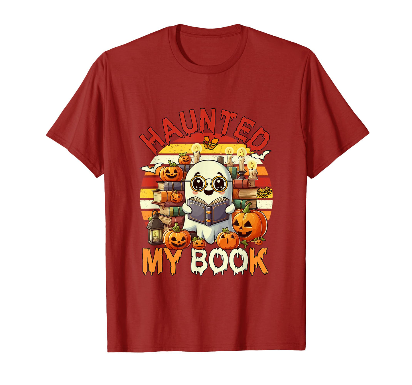 Vintage Haunted by My Book Halloween Boo Librarian Bookworm T-Shirt