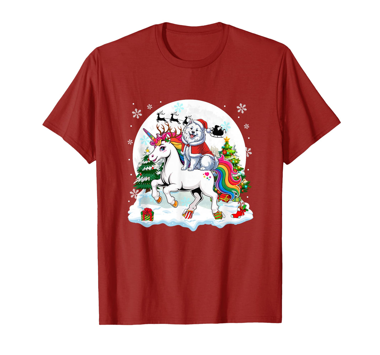 Santa Samoyed Riding Unicorn Reindeer Christmas Owner Kids T-Shirt