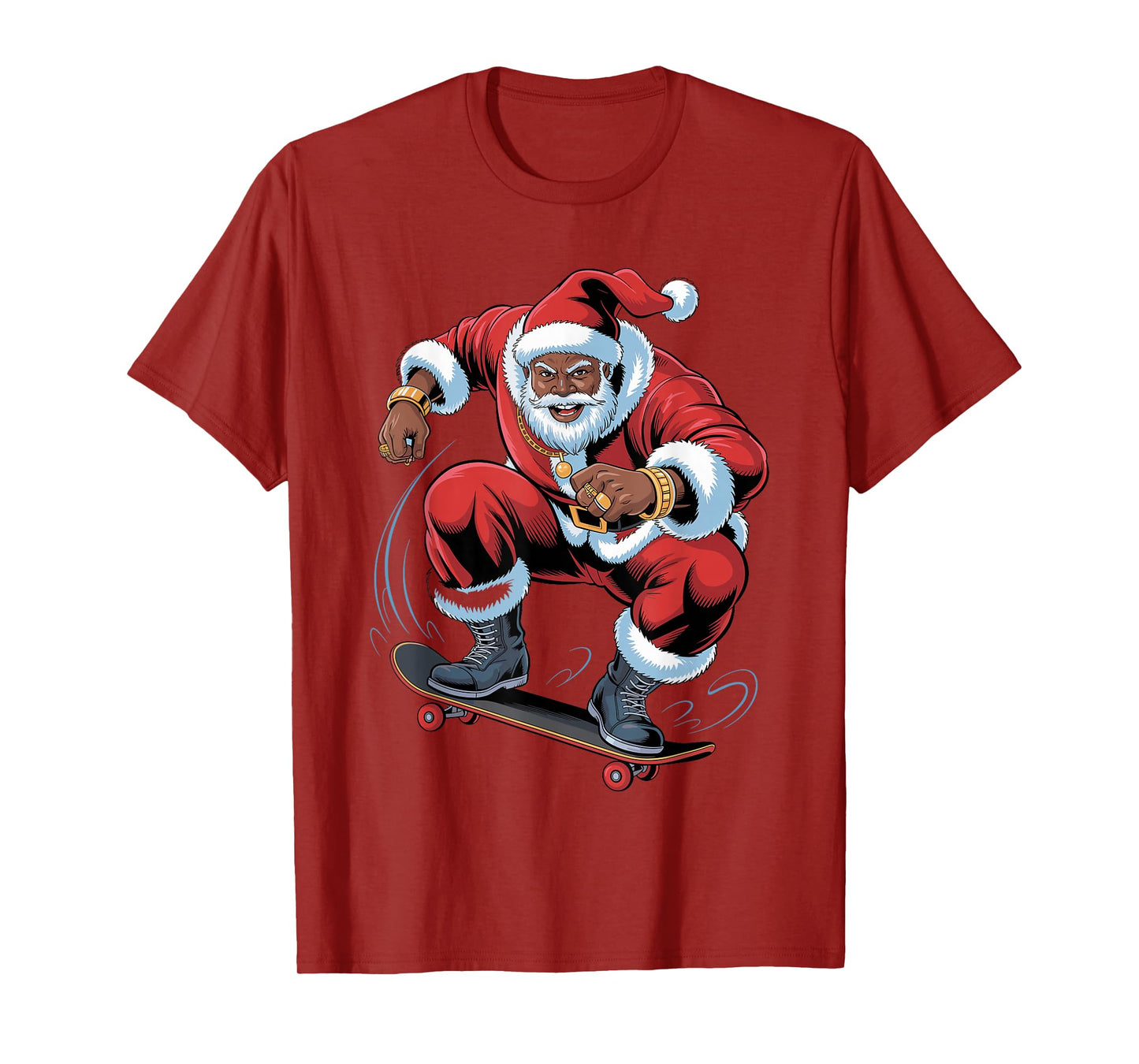 Santa Skateboarding African American Funny Holiday Christmas T-Shirt