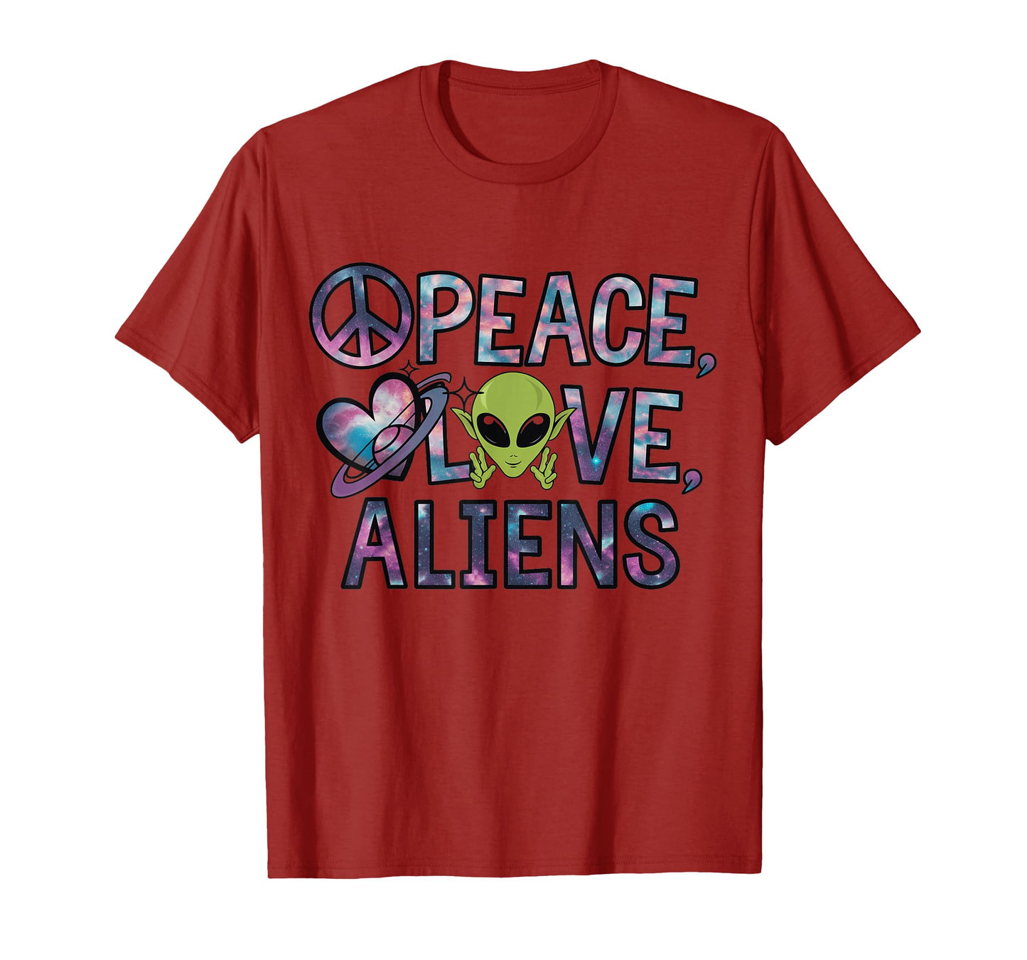 Peace Love Aliens Cool Funny Retro Vintage UFO UAP Alien T-Shirt