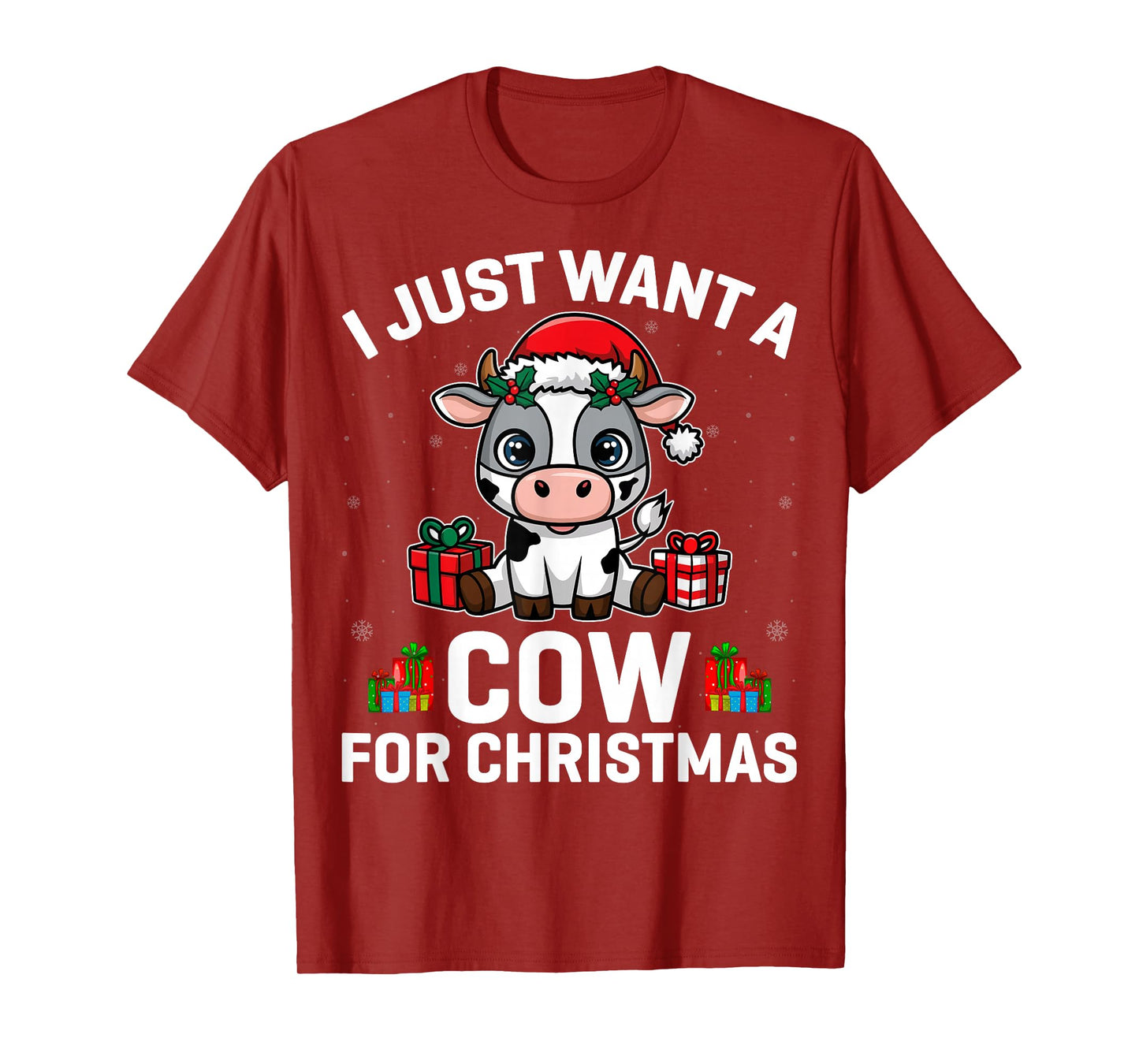 I Just Want a Cow for Christmas - Cow Lover Santa Hat Xmas T-Shirt
