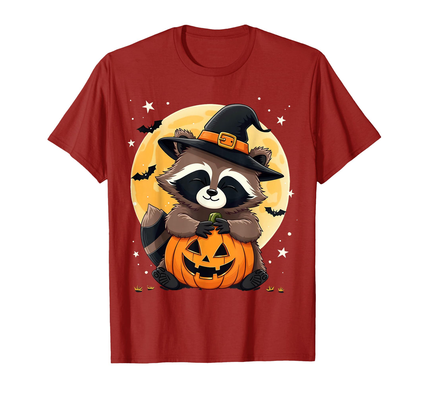 Halloween Raccoon Witch Hat Pumpkin Spooky T-Shirt