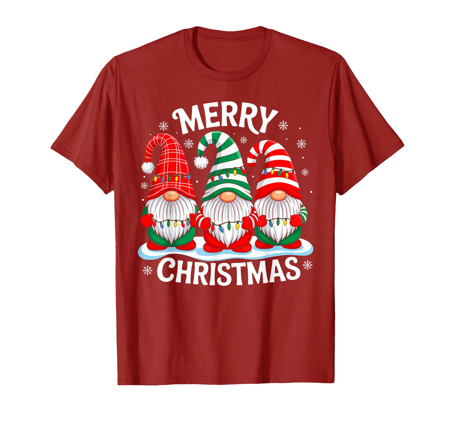 Cute Gnomes Merry Christmas Light Family Gnome Xmas Matching T-Shirt