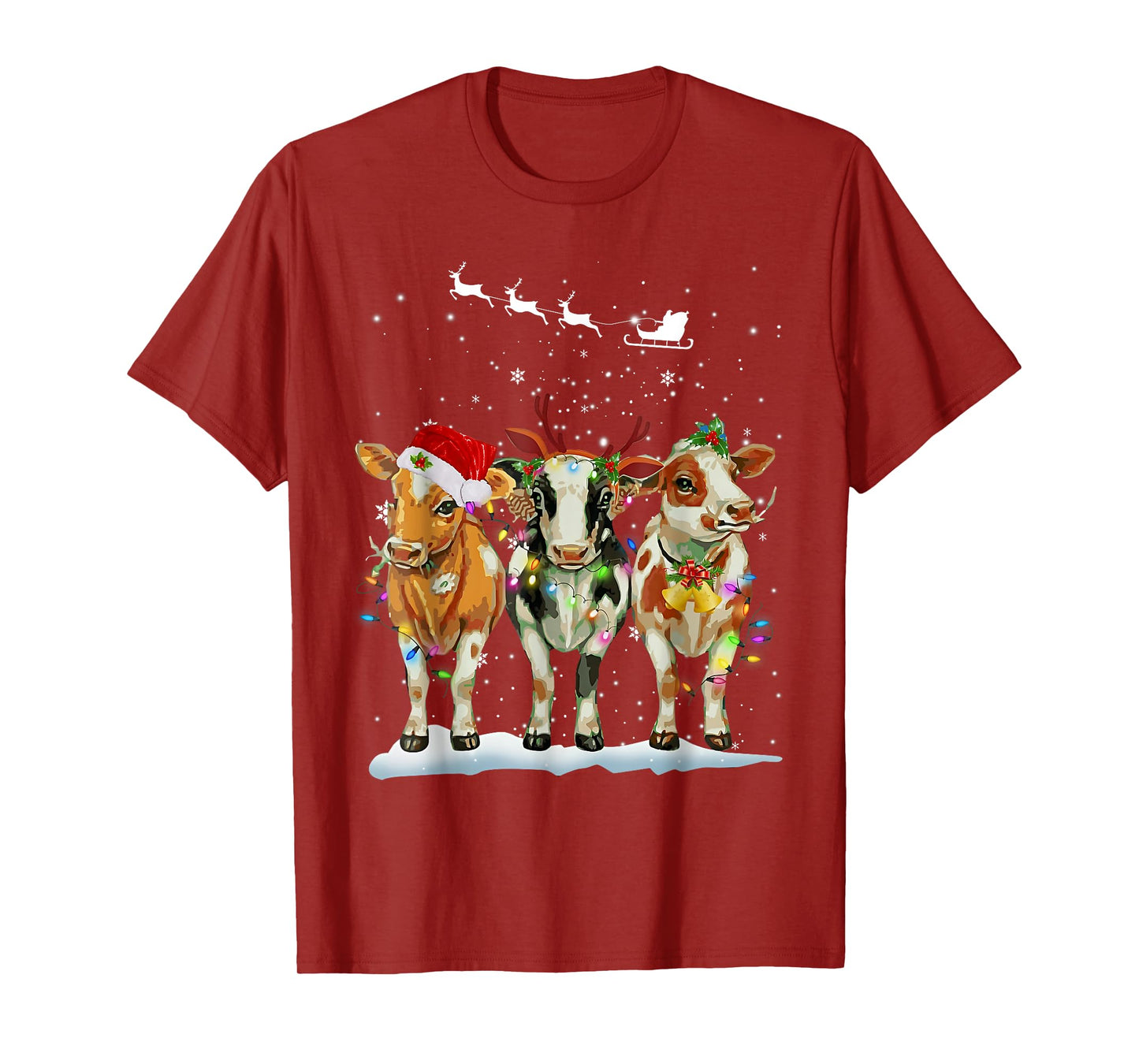 Cow Christmas Lights Funny Heifers Holiday Farm Xmas Pajamas T-Shirt
