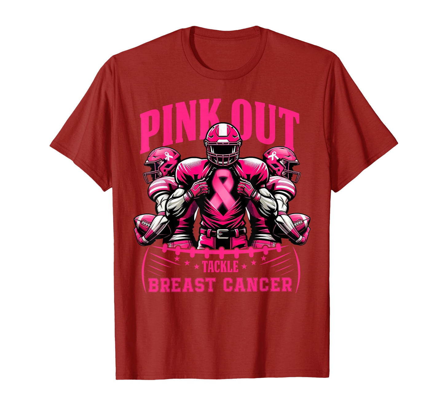 Pink Out Tackle Breast Cancer Awareness Football Pink Ribbon T-Shirt