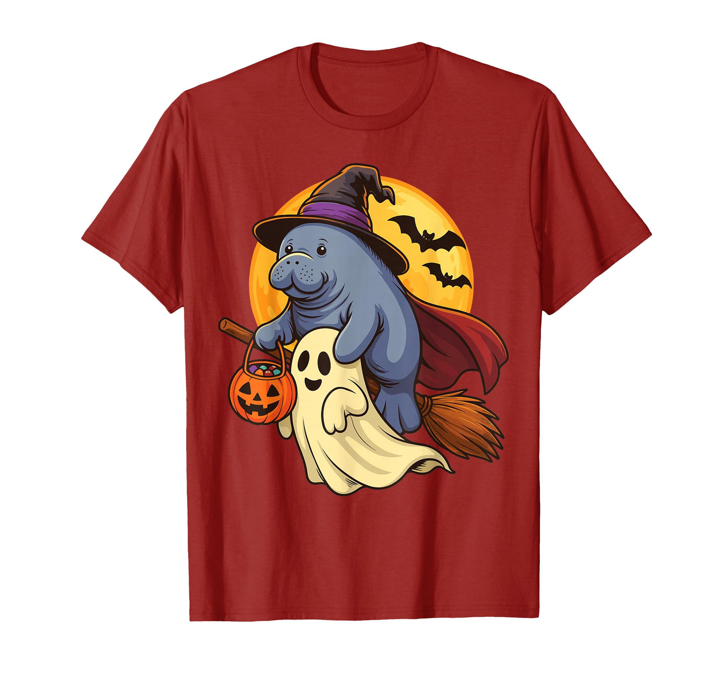 Manatee Witch Hat Pumpkin Halloween Costume Men Women Kids T-Shirt